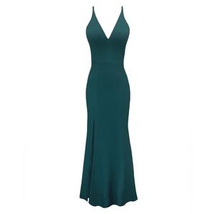 PRETTYLITTLETHING V-Neck Spaghetti Strap Side Slit Bodycon Dress Green, 2